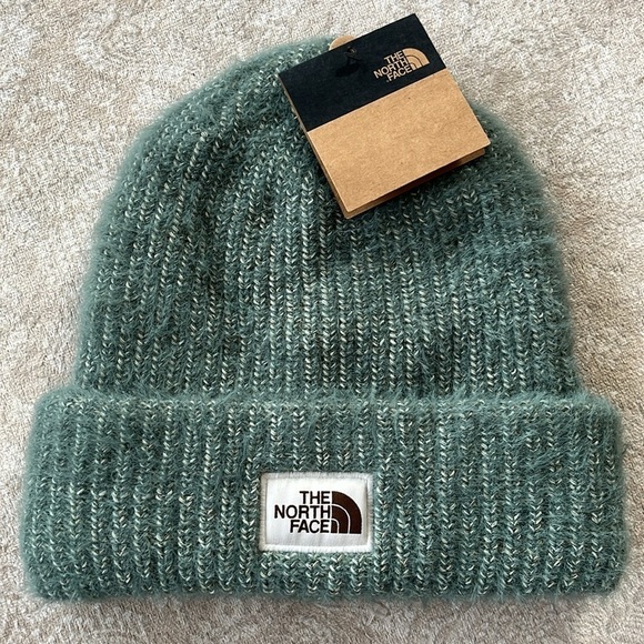 Brand New The North Face Salty Bae Lined Beanie Dark Sage Cuffed Knit Logo Hat - Picture 14 of 14
